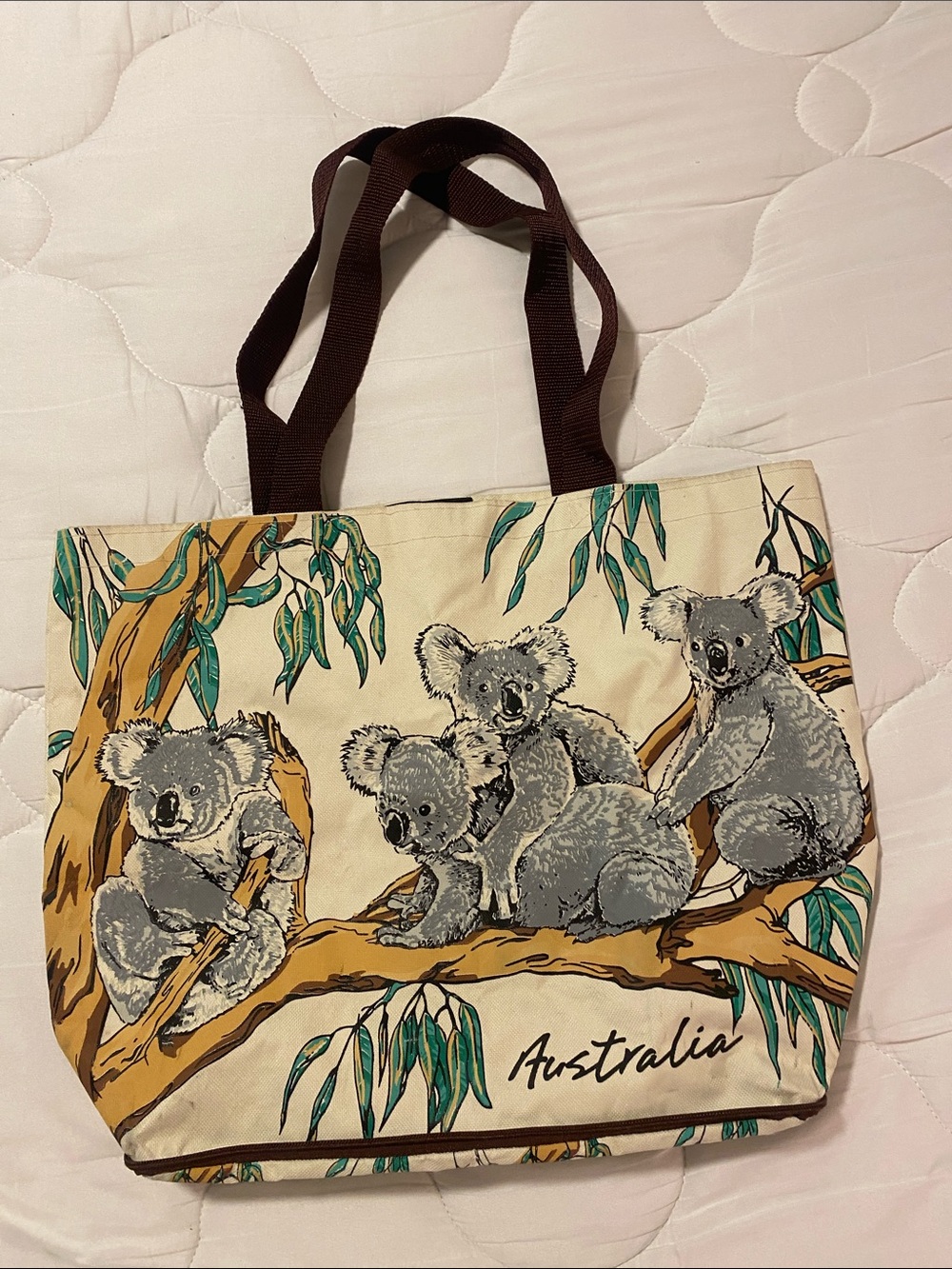 Australia Koala Canvas Tote collapsible shopping Bag in Cream and Brown